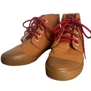 BANGS Shoes Tan Canvas High-Top Boots with Red Laces – 8